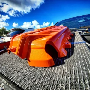 An orange part of the vehicle